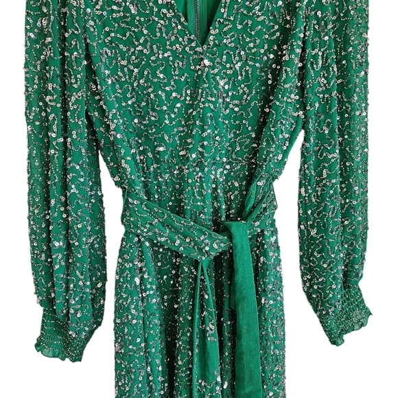 Alice + Olivia Green Sequin Beaded Long Sleeve Mini Dress - Picture 4 of 14